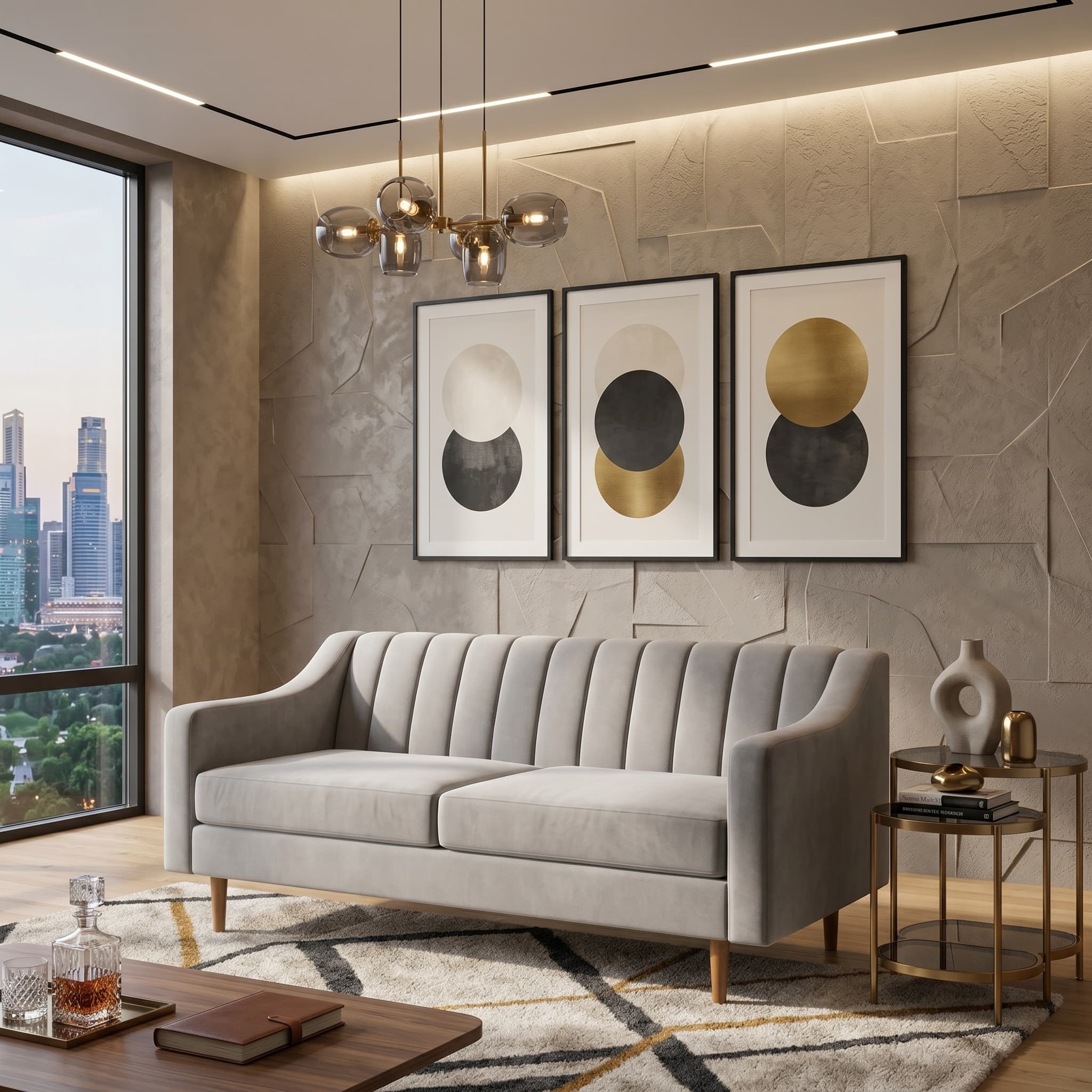 Elegant Gray Two-Seater Sofa with Distinctive Details