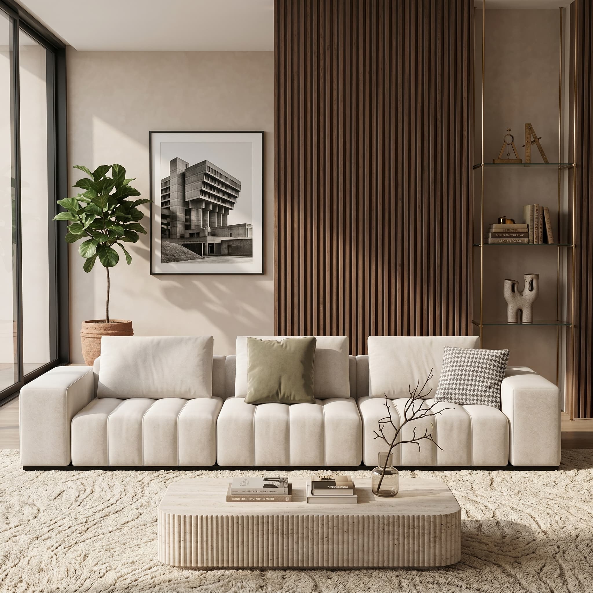 Elegant Off-White Three-Seater Sofa