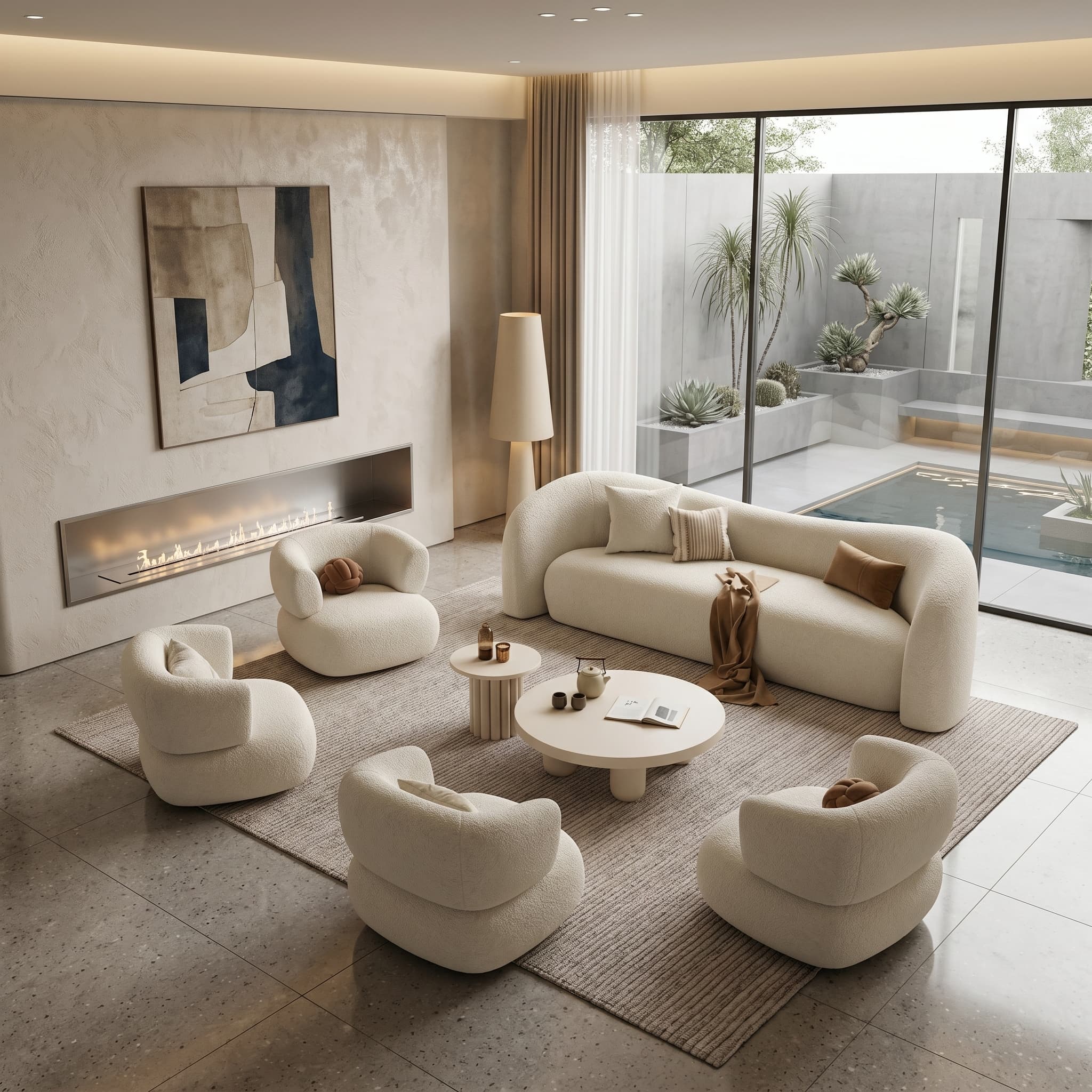 Luxury Off-White Bouclé Sofa Set